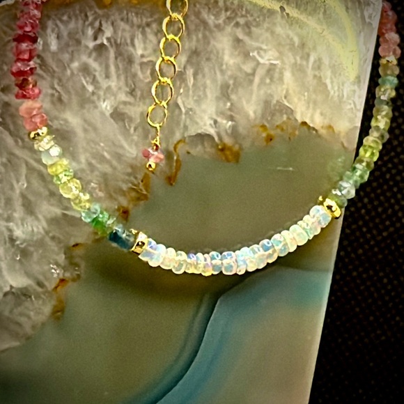 Watermelon Tourmaline, Welo Opal, 18kt Gold Vermeil Bracelet - Picture 4 of 5